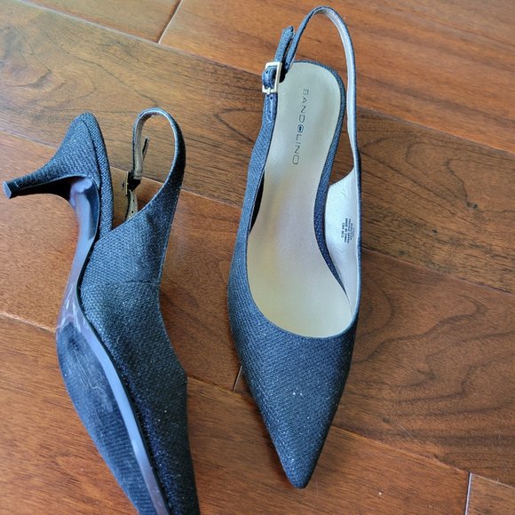 Black pointed toe sling back slight glittery shoe/sandal - Picture 3 of 5